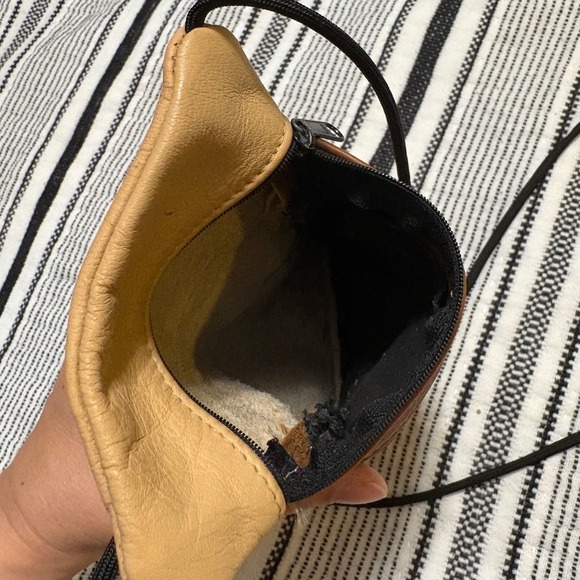 Leather Crossbody Phone Bag Small Tan Brown Zipper Shoulder Purse - Picture 5 of 9